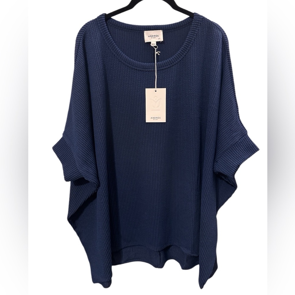 Navy Blue Waffle Knit Blouse